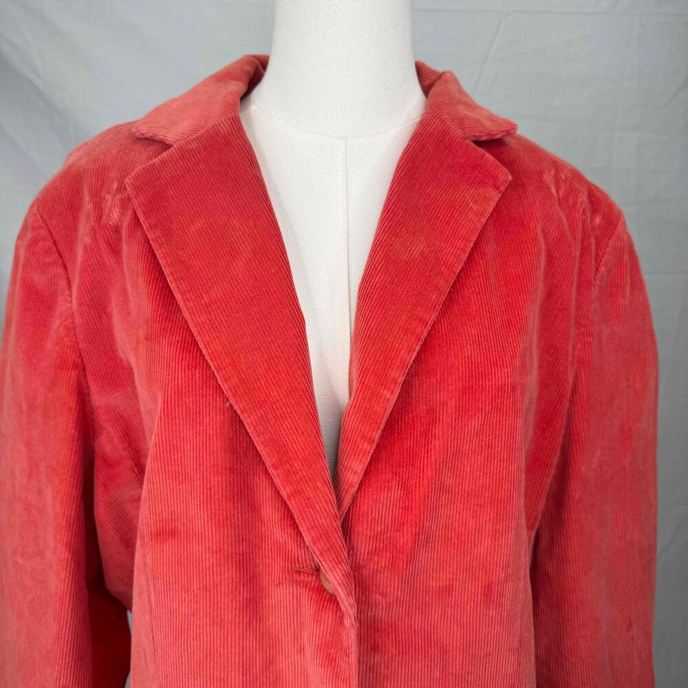 L.L. Bean Orange Corduroy Blazer Vintage 90s 3 Button Notched Lapel Pockets Lg - Picture 3 of 14